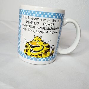 Vintage Shoebox Greetings Hallmark Mug Cat World Peace 50 Grand A Year Humor